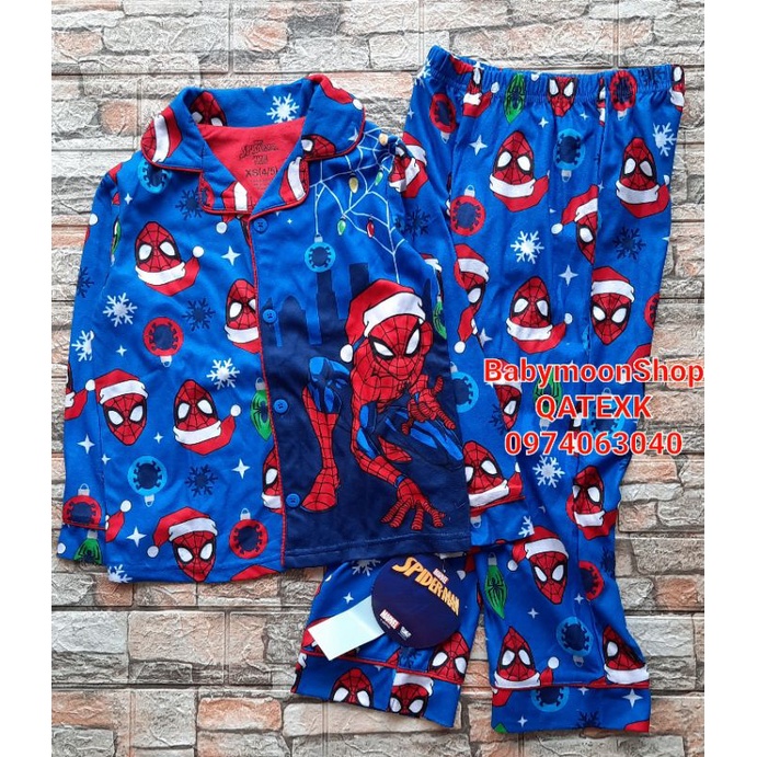 Bộ Pijama Bé Trai Nỉ Bông Xanh Siêu Nhân Noel