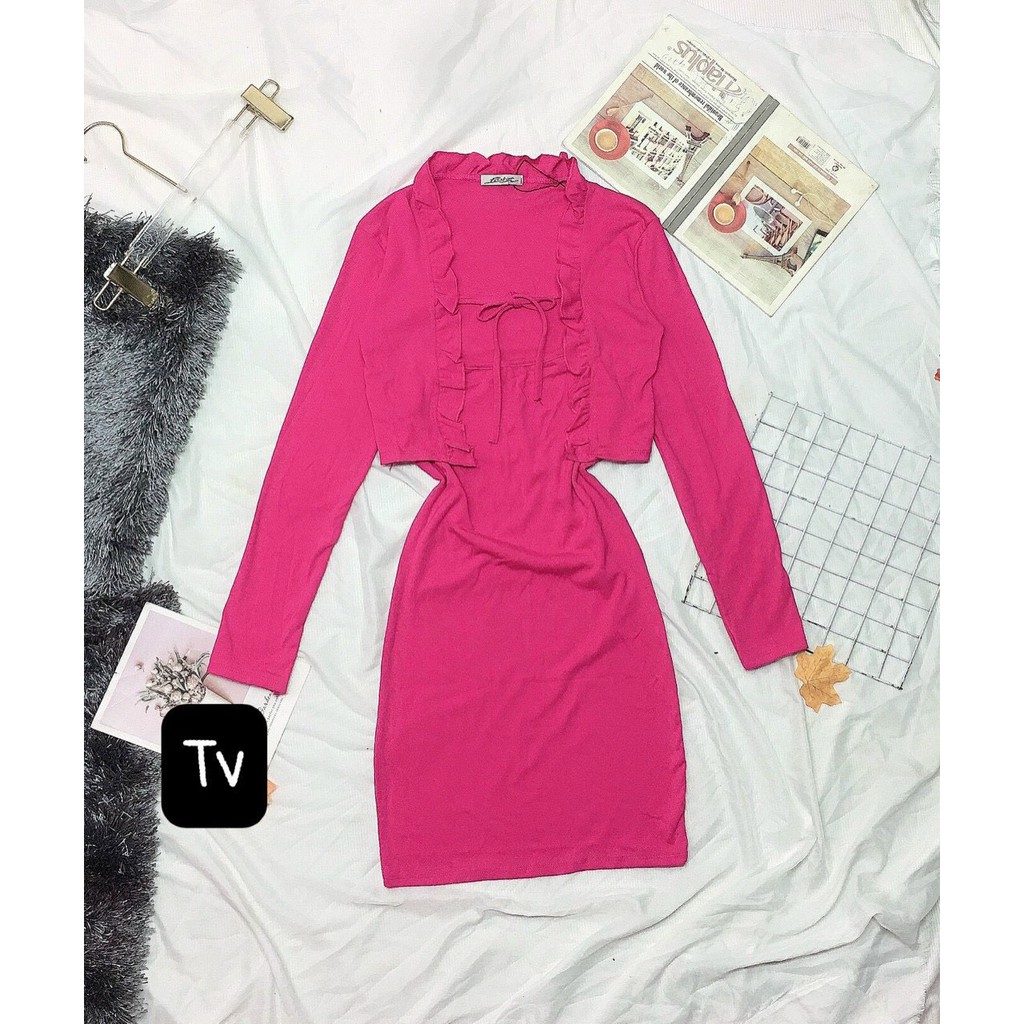 Set đầm 2 dây kèm áo khoác tay dài nhí xinh chất đẹp