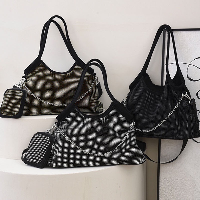 Ielgy Net Túi Xách Đeo Vai Sức Chứa Lớn Đính Kim Cương Toàn Diện Dễ Phối Đồ Cho Nữ