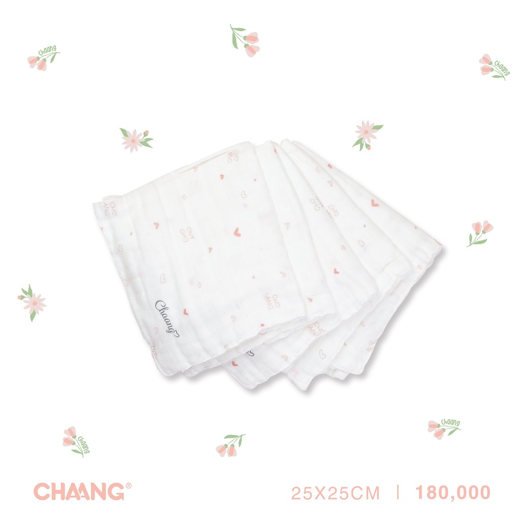 Set 5 chiếc khăn sữa họa tiết TRÁI TIM CHAANG, quần áo, phụ kiện, đồ sơ sinh Chaang cotton an toàn cho bé