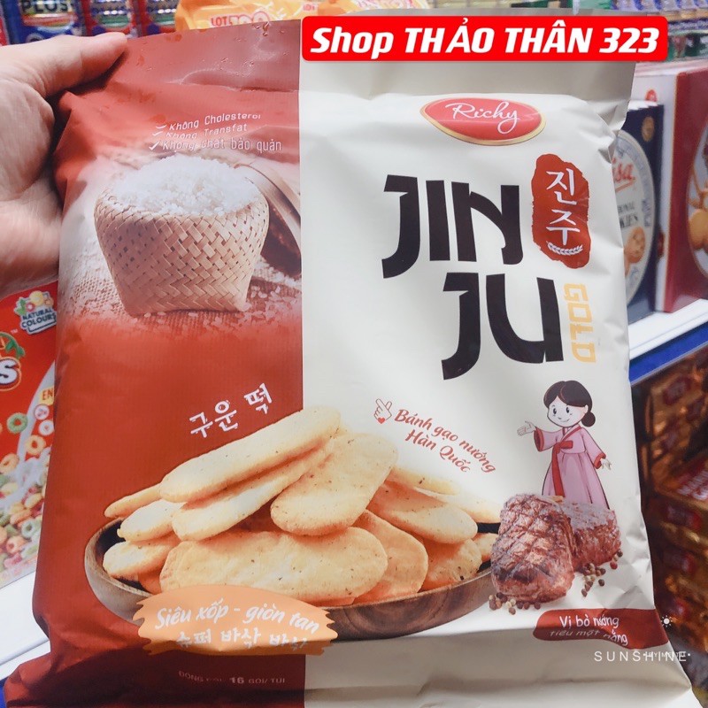 Bánh Gạo Richy Jin Ju Vị Bò Nướng Tiêu Một Nắng 16 gói