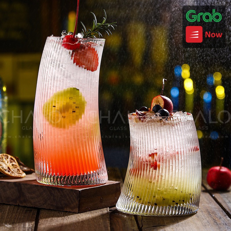 Ly thuỷ tinh hoa văn sọc dáng cong các cỡ 375 ~ 525ml  - CS05