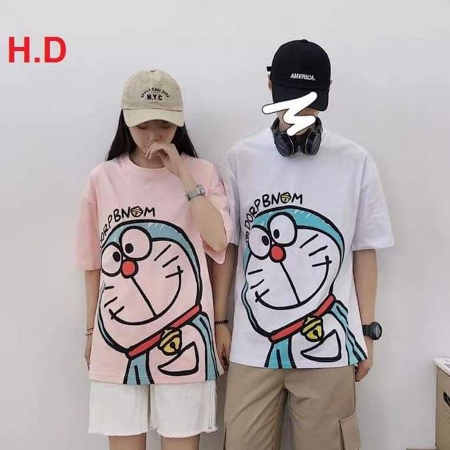 Áo thun nam nữ ♥️FREESHIP♥️ áo phông cotton mát 3D in hình doraemon co giãn nhé màu trắng,hồng !