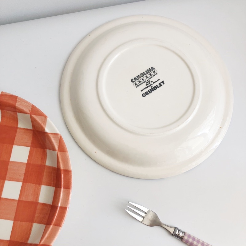 Đĩa vintage pastel kẻ caro gingham hàng Anh gốm sứ Nhật Âu dễ thương