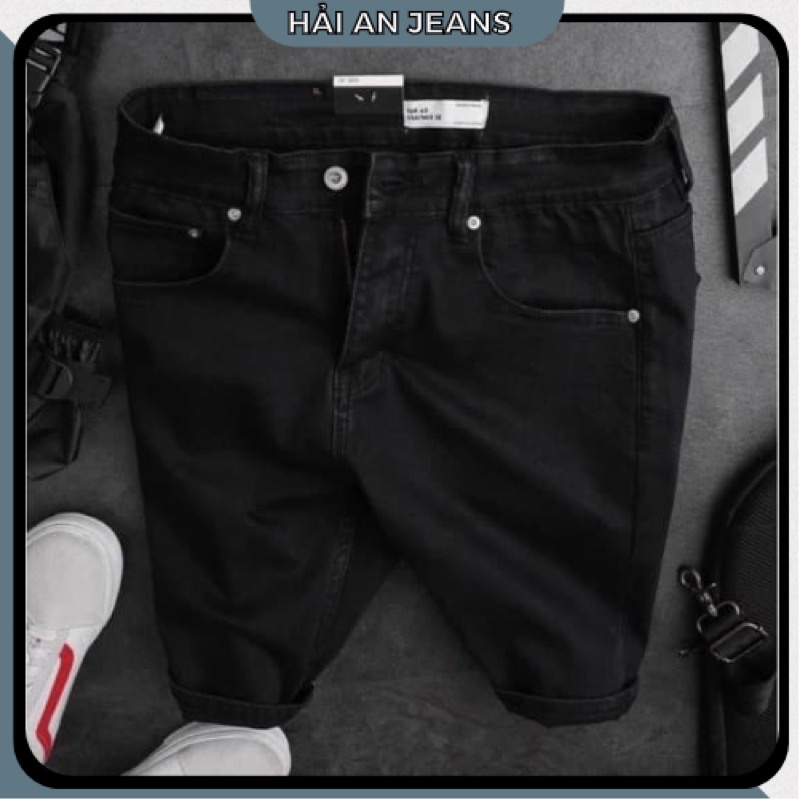 Quần short nam đen tuyền thời trang - jean co giản