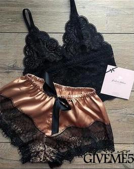 Set Đồ Ngủ Lụa Satin Phối Ren Quyến Rũ Cho Nữ