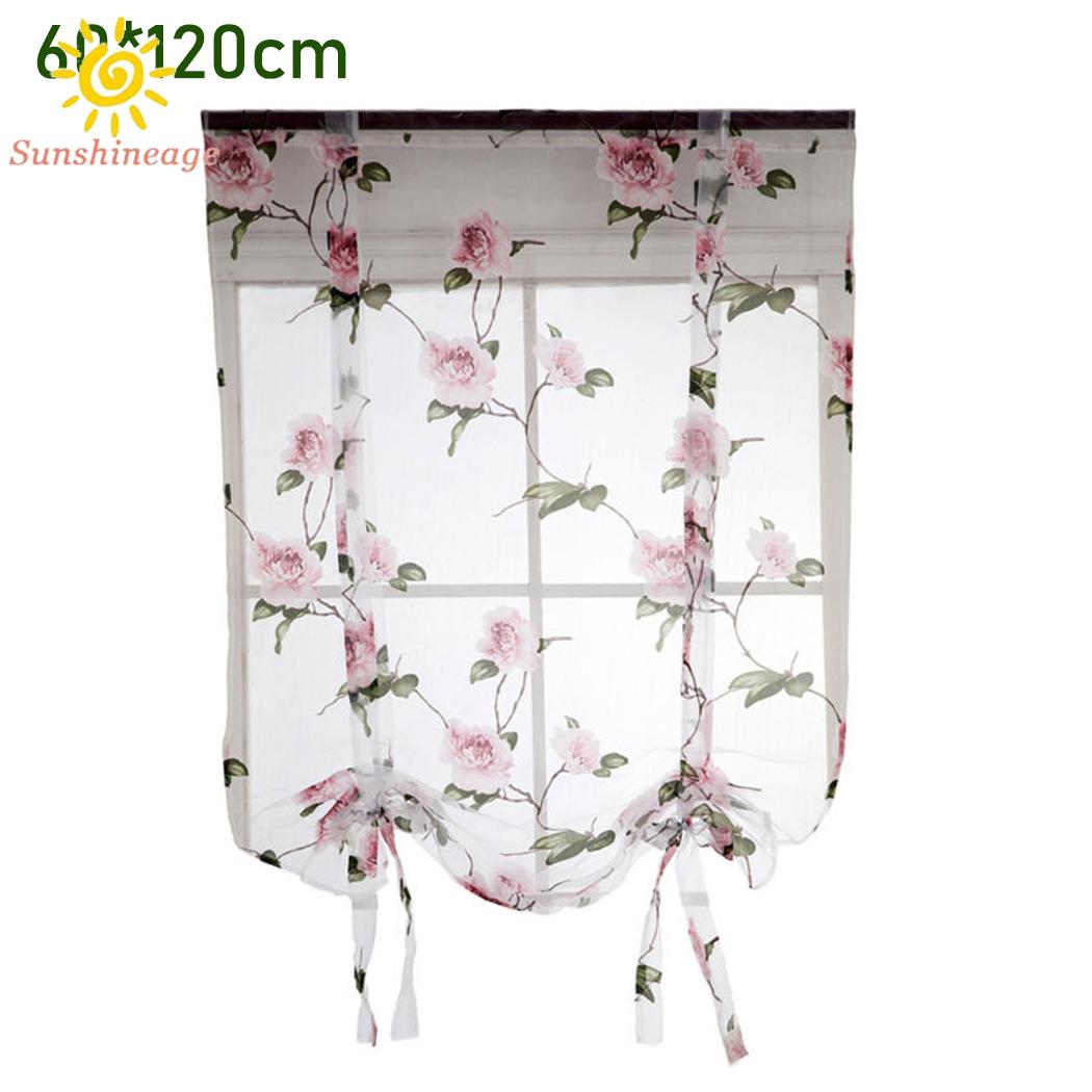 Curtain Sheer Tie Up Balcony Window Curtain Roman Sheer For Bathroom Kitchen Accessories Living room Small Supplies