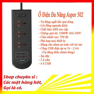 Ổ cắm điện đa năng thông minh ASPOR A502 sạc nhanh ,4 cổng USB an toàn, tiết kiệm điện năng tiện dụng