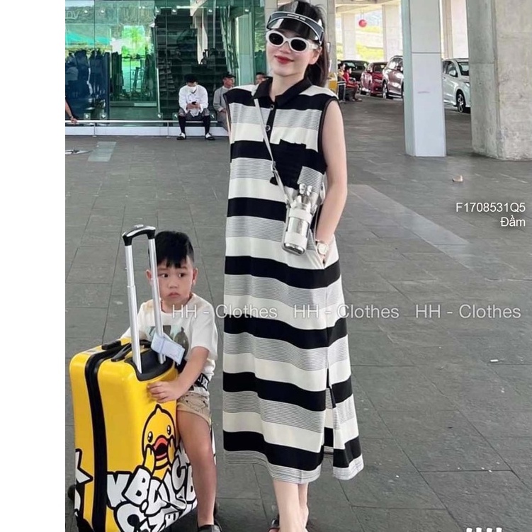 Đầm kẻ sọc dáng suông xẻ lai một túi sát nách thời trang!
