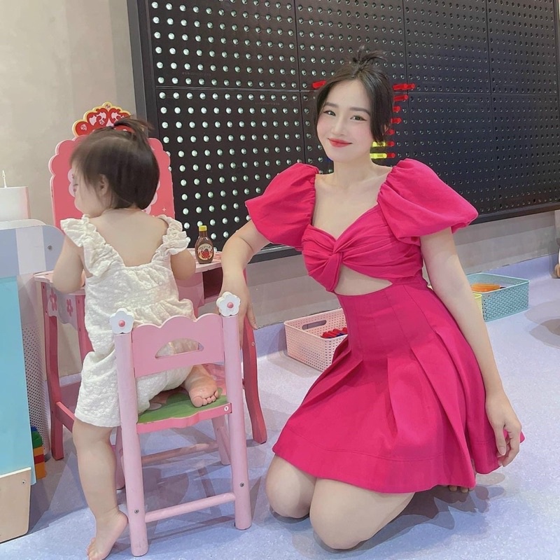 Bigsize Đầm Soắn Ngực Tay Phồng Khoét Eo 50-90kg mẫu chụp thật 100%