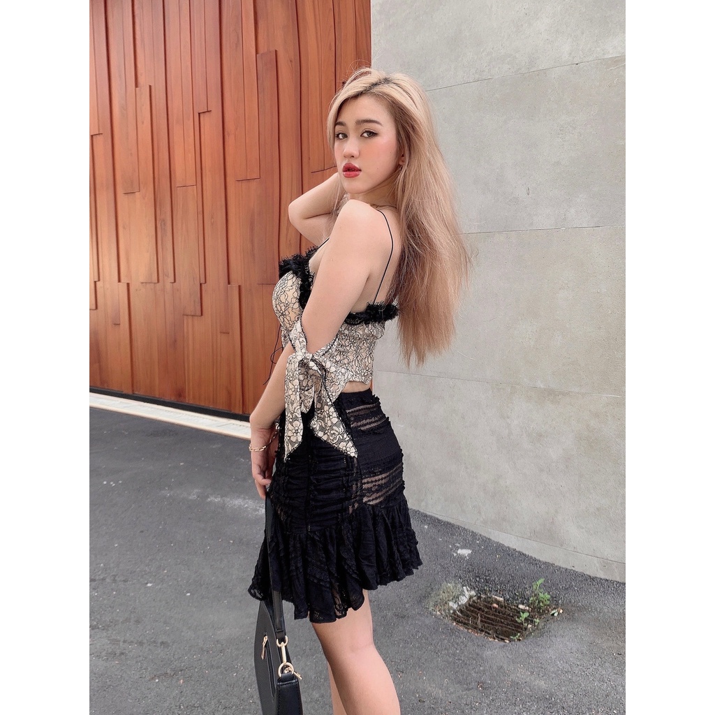 Áo 2s kiểu viền ren lông mi tay cột nơ Hazel Top - Tipblu
