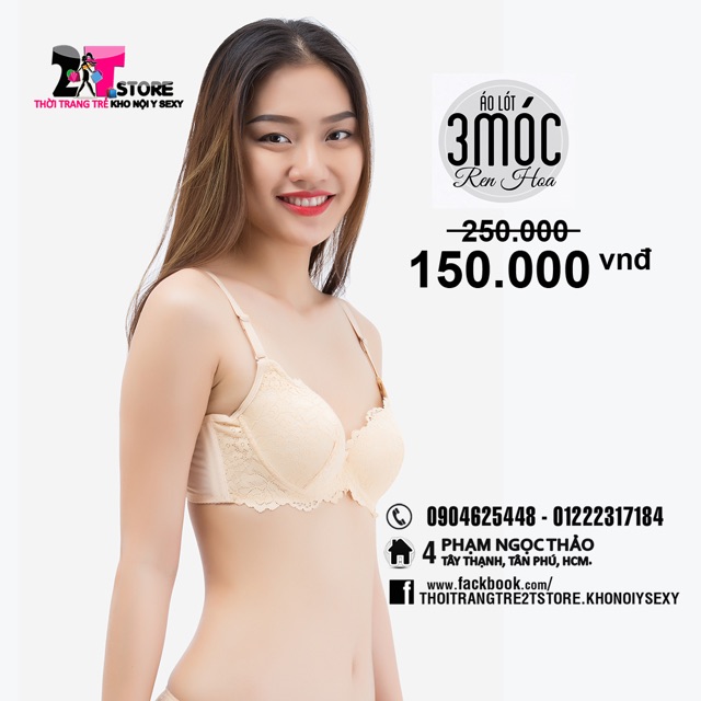 Áo Nâng Ngực Cotton 3 Móc Phối Ren (Da Nude)