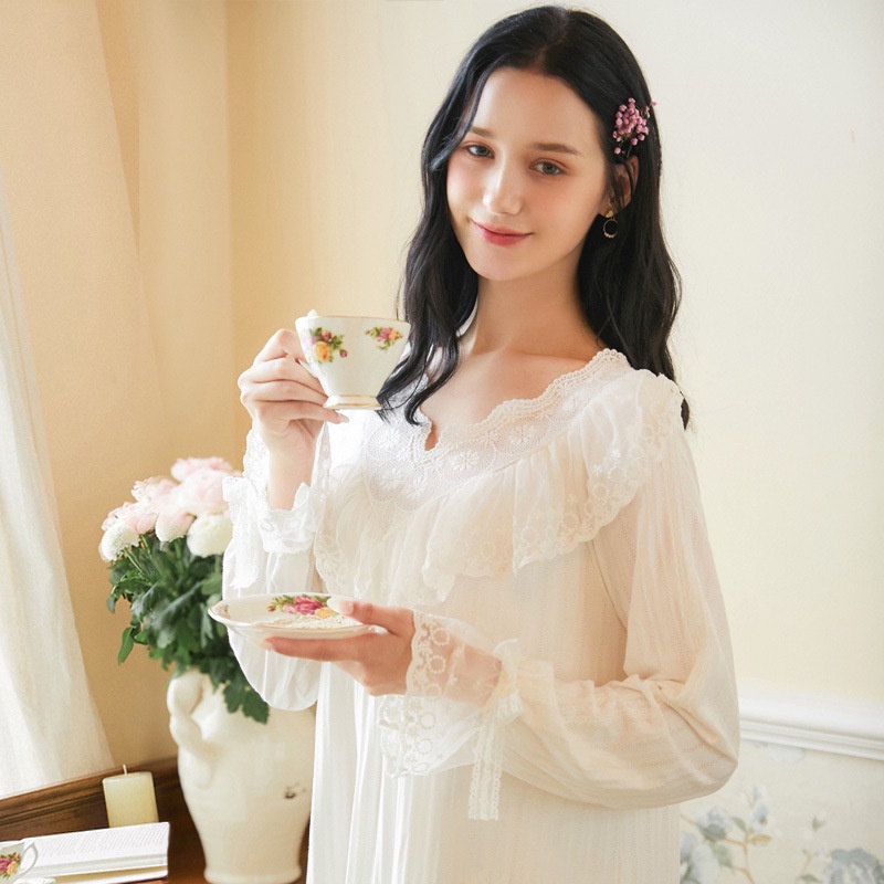 Đầm Ngủ Cotton Tay Dài Dáng Rộng Phong Cách Công Chúa Cổ Điển Thời Trang Xuân Thu Dành Cho Nữ 2021