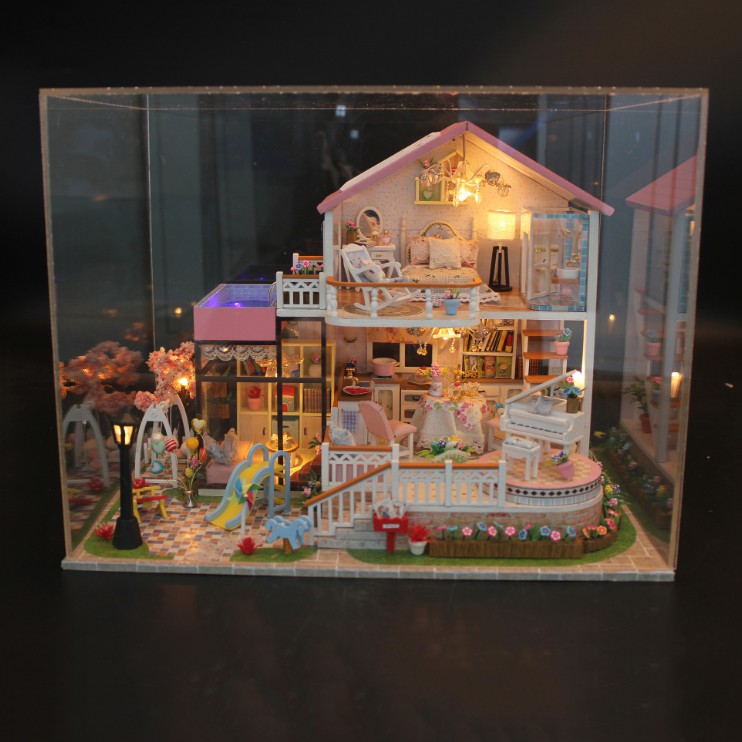 Mô hình nhà DIY Doll House Sweet Words Kèm Mica Chống bụi, Bộ dụng cụ và Keo dán