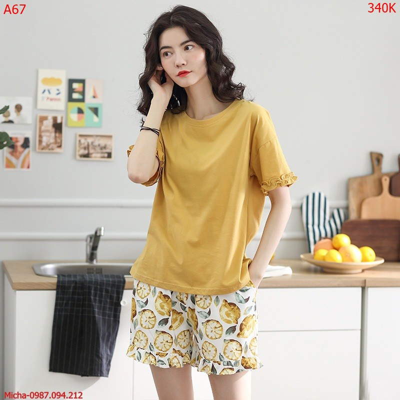 Bộ đồ nữ dáng short màu vàng họa tiết trái chanh - Micha A67