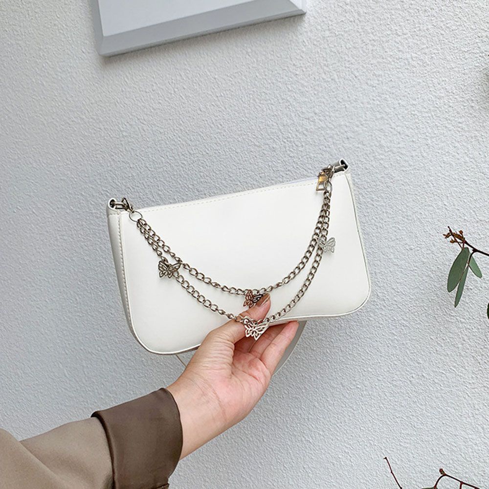Túi Xách Da PU Họa Tiết Bướm Dập Nổi Phối Dây Xích Đa Năng Thời Trang Cho Nữ