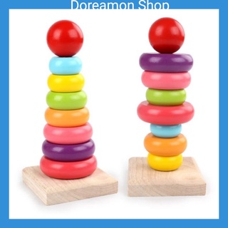 Tháp gỗ xếp chồng 7 màu loại to. Doreamon Shop