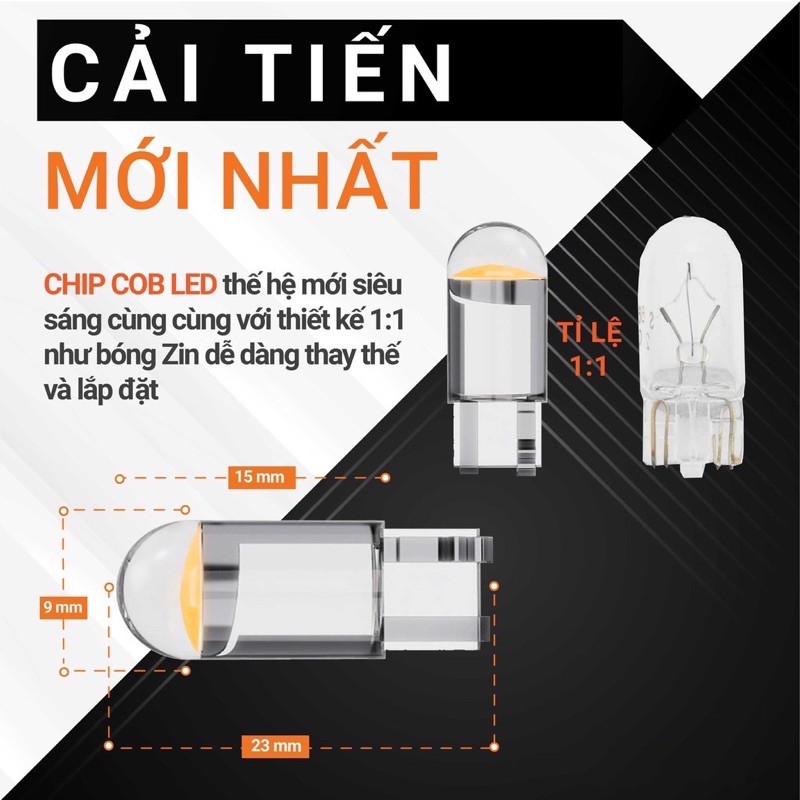 01 bóng LED T10 sáng tốt ĐÚC KÍNH như zin lắp mặt đồng hồ, demi, xi nhan xe máy, ô tô DC 12v