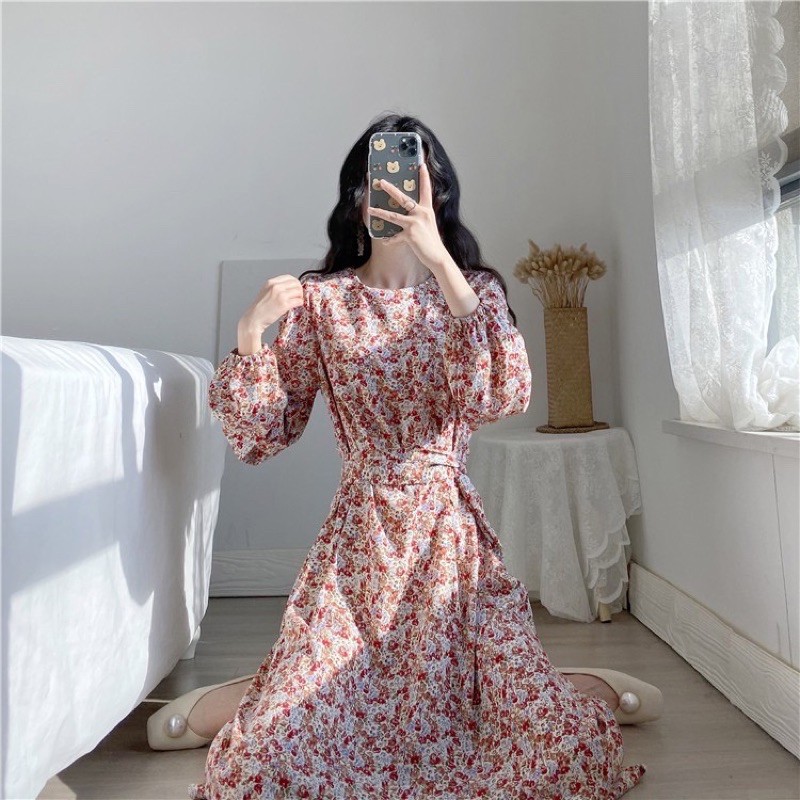 [ORDER] Đầm liền hoa nhí tay dài retro