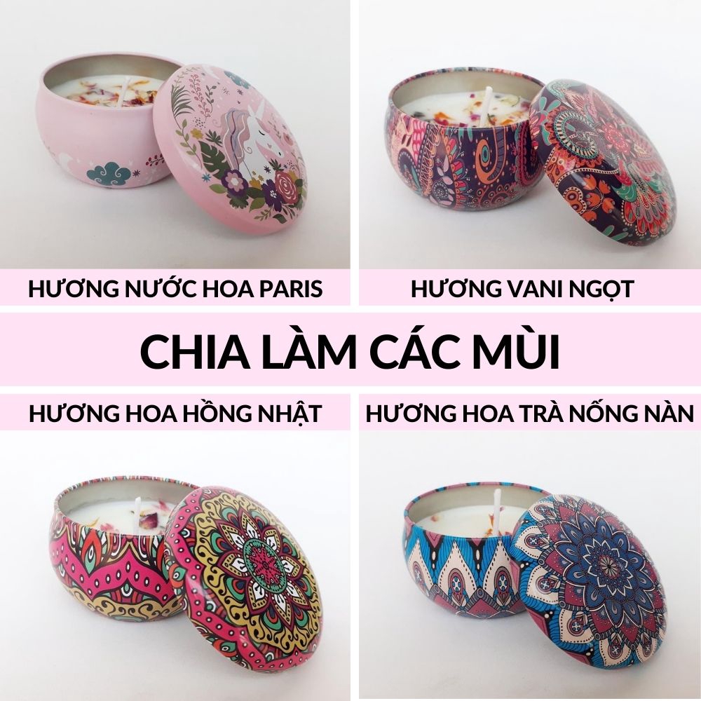 Sáp nến thơm làm Thủ công hoa khô tự nhiên Dạng hộp quà Thiếc độc đáo mã 25007