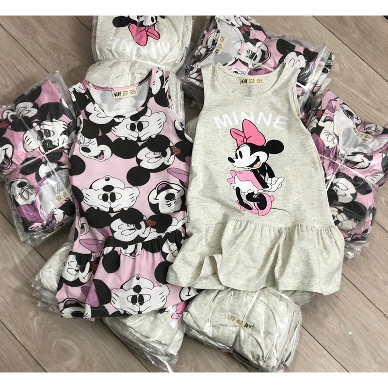 Váy sát nách HM Minnie xám hồng 1-10Y (có ảnh thật)