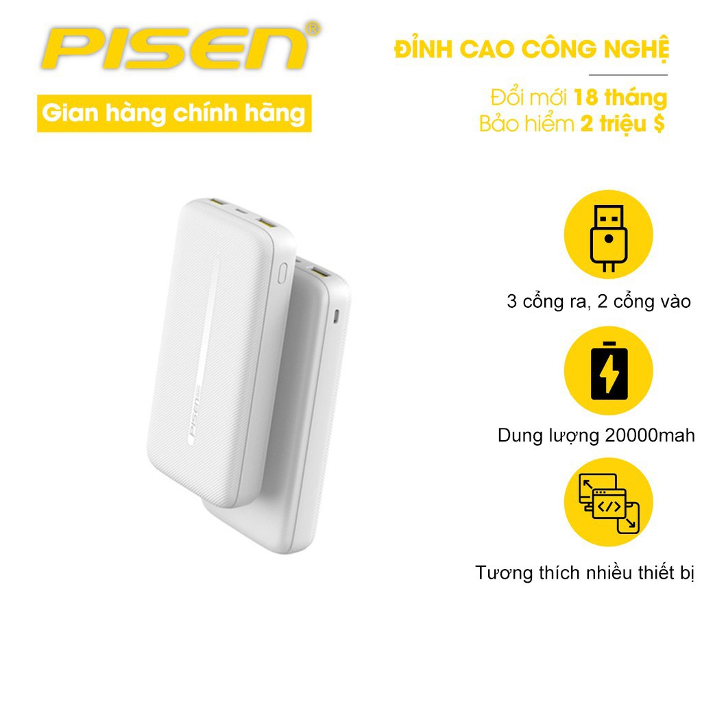 Sạc dự phòng Pisen Quick QP2 20000mAh (QC/PD 18W) - Hàng Chính Hãng