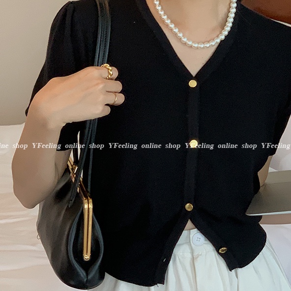 Áo SUXI dệt kim tay ngắn cổ chữ V màu sắc đơn giản dành cho nữ