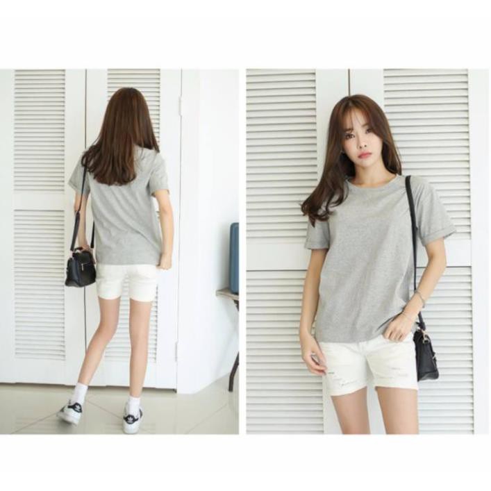 Bán lẻ giá sỉ áo thun trơn nữ cổ tròn chất liệu cotton vải dày mịn 4 chiều cao cấp ༚