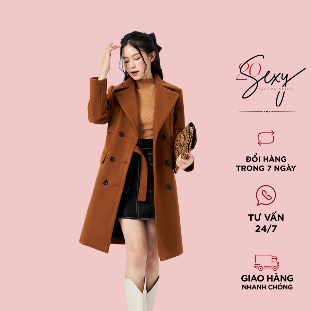 Áo khoác dạ nữ dáng dài 2 hàng cúc 20Sexy by 20AGAIN, thiết kế thời thượng, tôn dáng, chất liệu cao cấp KDA1268