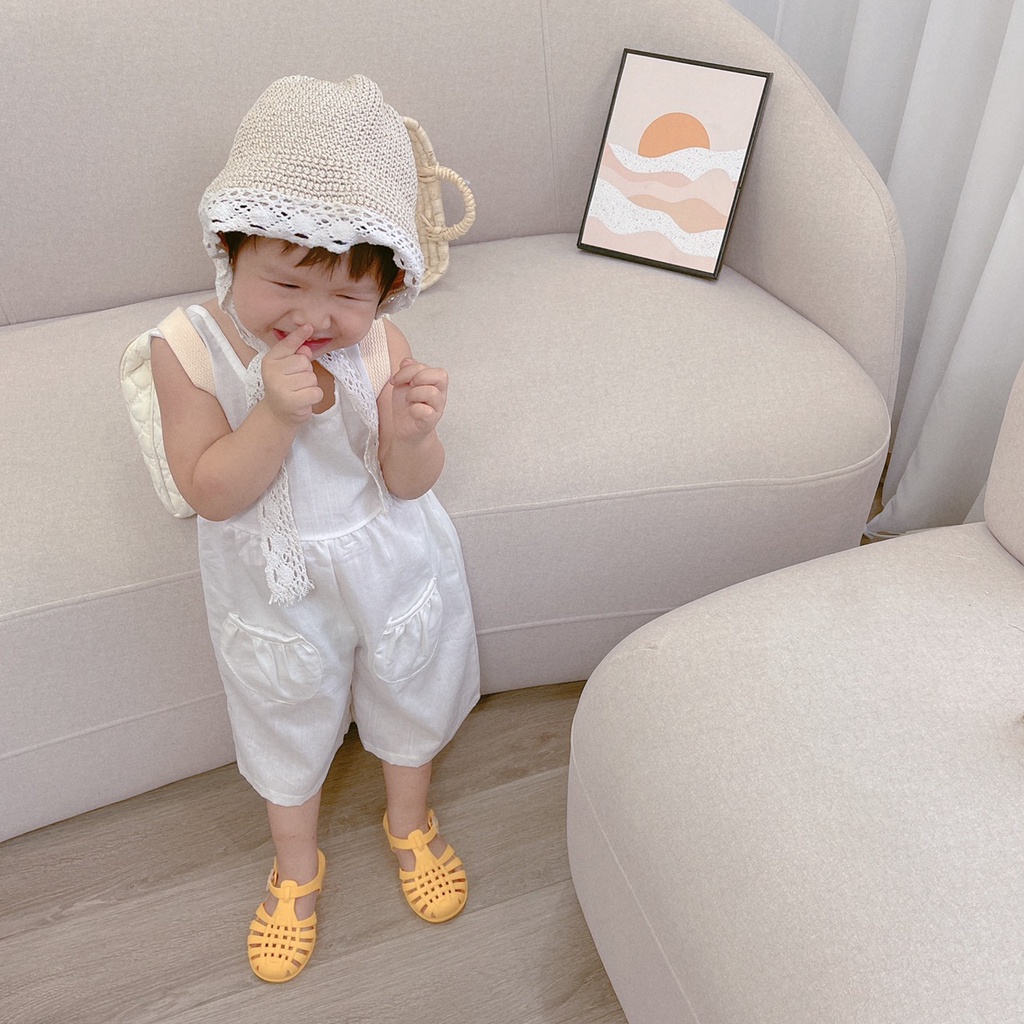 Jumpsuit đũi trơn Hàn Quốc 4 màu cho bé gái 10-20kg