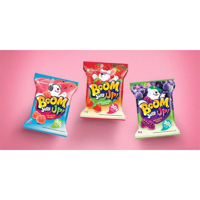 KẸO DẺO BOOM JELLY ORION 25G VỊ ĐÀO - NHO - DÂU