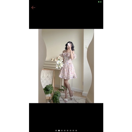 Pass váy edini hoa xòe trễ vai size M