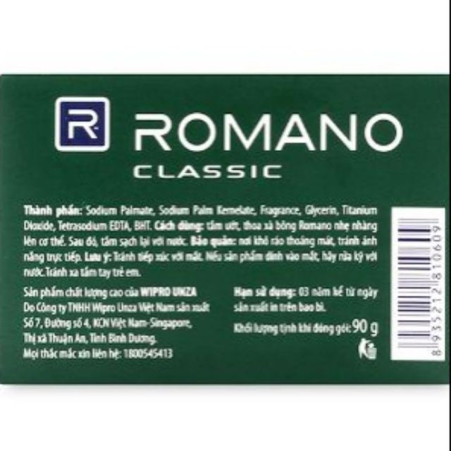 Xà bông cục ROMANO CLASSIC 90g date mới .
