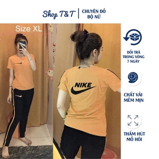 Đồ Bộ Ngắn Tay Quần Lửng Cotton Thể Thao Chạy Viền Logo Thêu