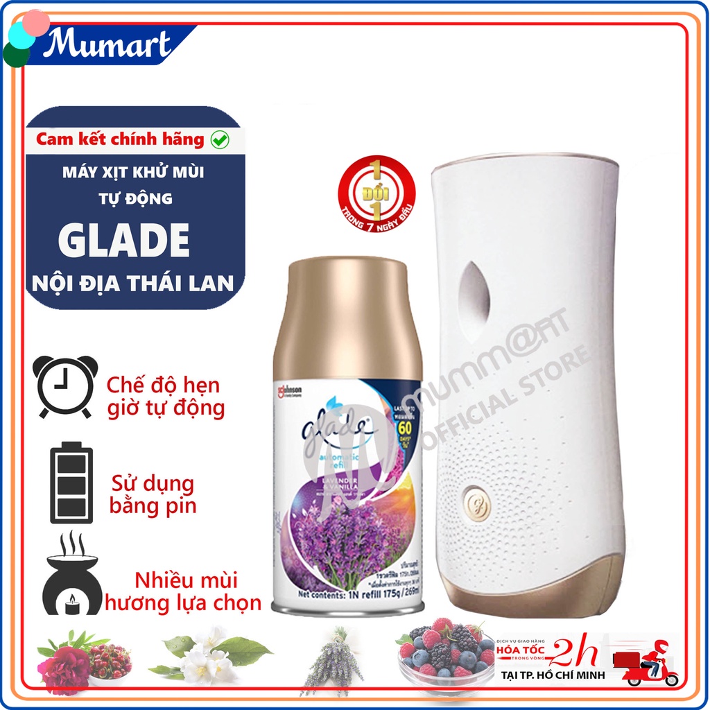 Máy xịt thơm phòng tự động Glade khử mùi phòng tắm hương thơm dịu nhẹ lõi xịt glade thay thế 269ml -  Mummart