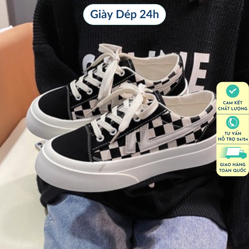 Giày thể thao nữ 🔸 SIÊU HOT 🔸 Mẫu sneaker  họa tiết caro, nâng đế 3,5cm SIÊU ĐỈNH
