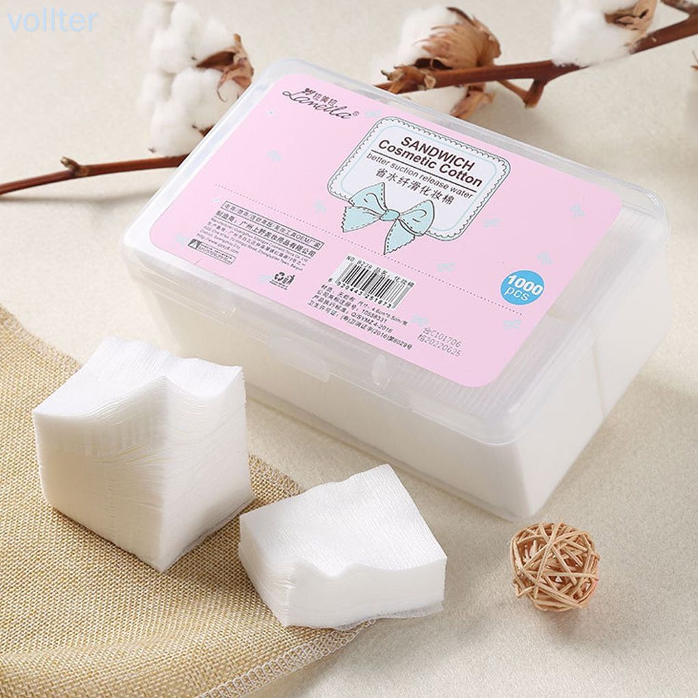 [Hàng mới về] Hộp 1000 miếng bông tẩy trang bằng Cotton không dệt nhỏ gọn tiện dụng