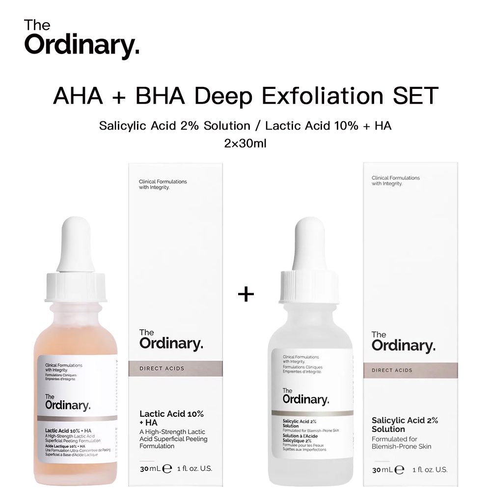 Bộ sản phẩm tẩy tế bào chết The Ordinary 2×30ml từ Axit Salicylic Acid 2% / Lactic Acid 10% + HA (có bán lẻ)