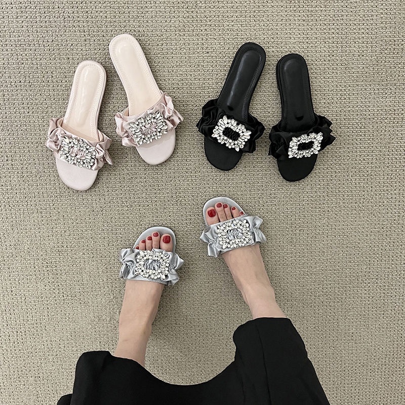 Dép Sandal Một Mảnh Đính Đá Thời Trang Mùa Hè Cho Nữ