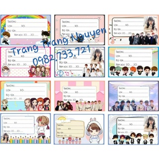 Nhãn vở học sinh thiết kế theo yêu cầu.Nhãn vở in hình bé, hình idol, hình nhân vật hoạt hình......