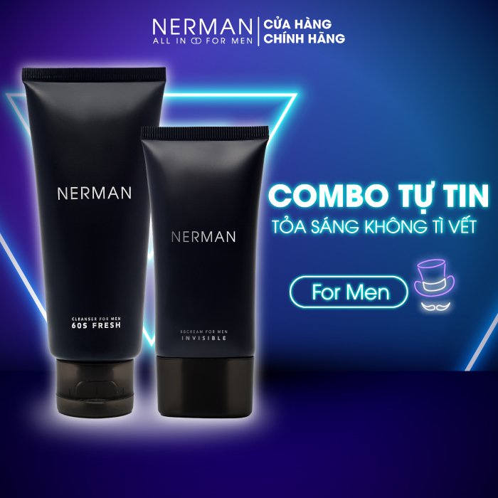 Combo tự tin Nerman Gel rửa mặt 100ml Kem che khuyết điểm, chống nắng Invisible 50G