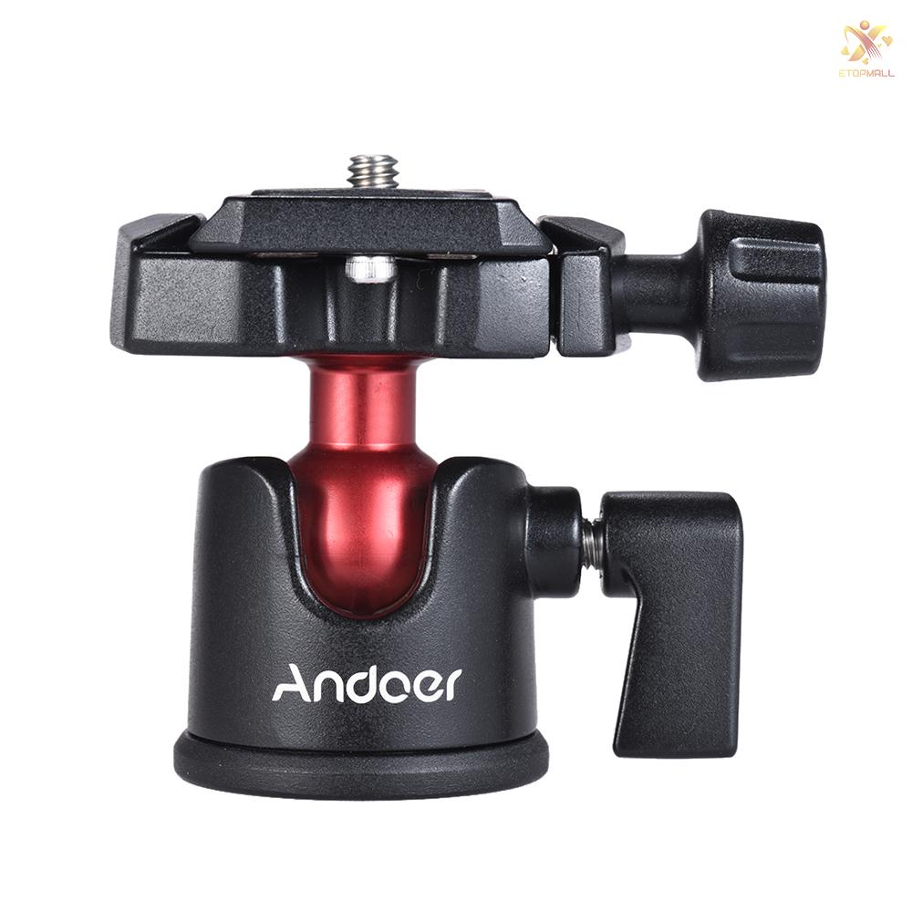 ET Andoer Mini Ball Head Ballhead Tabletop Tripod Stand Adapter Panoramic Photography Head with Quick Release Plate for DSLR Mirrorless Camera Camcorder