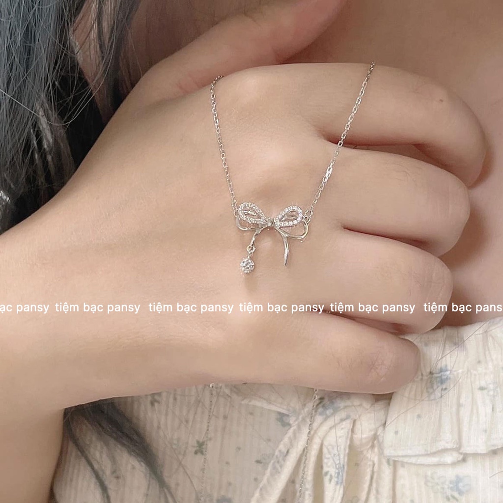 Vòng cổ nữ bạc nơ thắt thả sợi duyên dáng - Dây chuyền bạc ta cao cấp