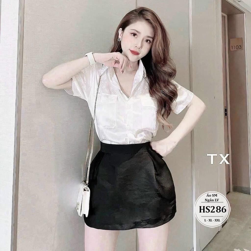 Áo sơ mi lụa cộc tay sang chảnh/ sẵn 2 màu