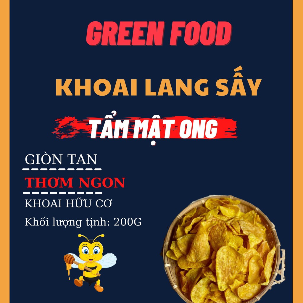 Khoai Lang Sấy Mật Ong Đồ Ăn Vặt Đảm Bảo Vệ Sinh An Toàn Thực Phẩm 200gram GREEN FOOD