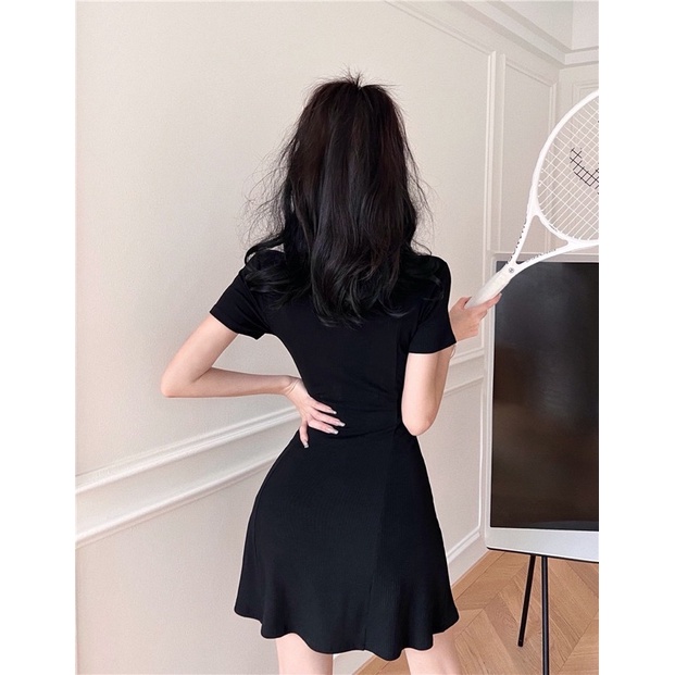 Váy Thun Cotton Đen Trơn Basic (cotton loại 1) đầm thun form A đơn giản