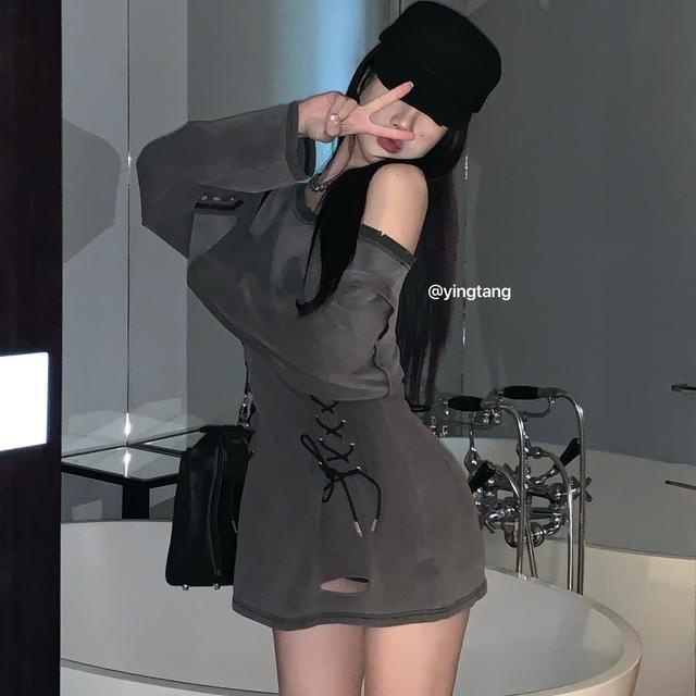 Korean Style Plain Color Sleeveless Long Sleeve T-shirt For Women