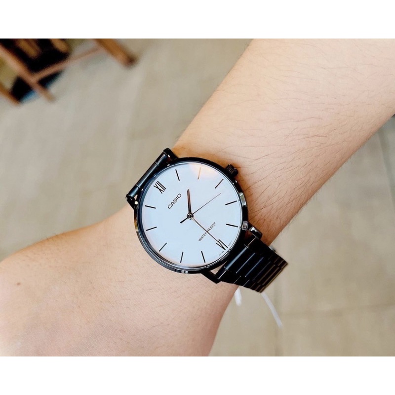 Đồng hồ Nam Casio MTP-VT01B-7B, đồng hồ chính hãng, dây thép đen mặt trắng