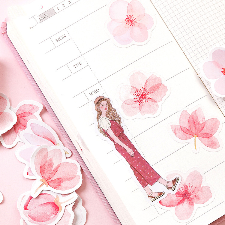 Hộp 46 Miếng Dán Trang Trí Sổ Lưu Niệm Hình Hoa Anh Đào