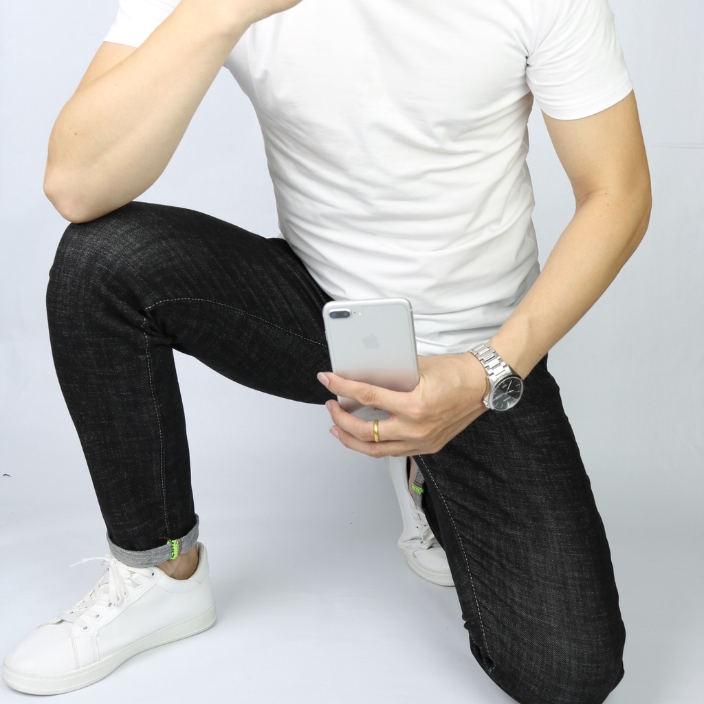 Quần Jean Nam Cao Cấp Đen Chỉ Nổi Không Ra Màu Form Slimfit Vải Dày Đẹp Co Giãn Tốt _ DJ10011